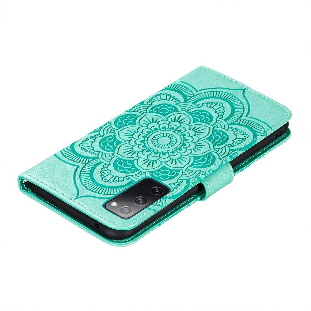 Imprint Mandala Flower Leather Protective Cover for Samsung Galaxy S20 FE/S20 FE 5G/S20 Lite/S20 FE 2022 - Cyan