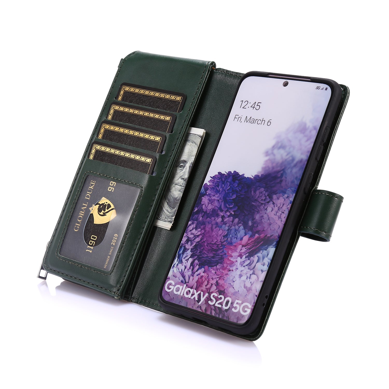 Leather Coated TPU Wallet Phone Stand Case with 9 Card Slots Kickstand Shell for Samsung Galaxy S20 FE 4G/5G/2022/S20 Lite - Green