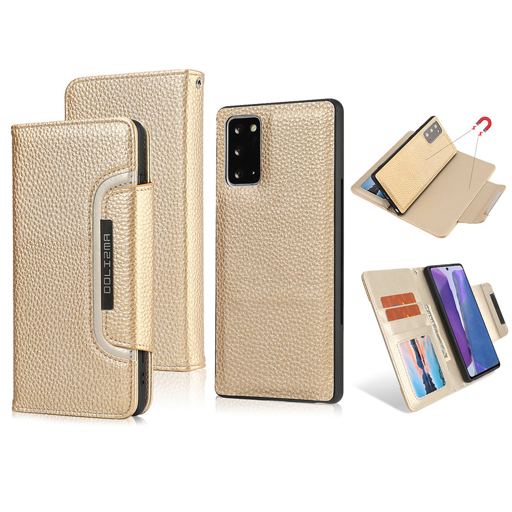 Litchi Texture 2-in-1 Detachable Magnetic Leather Cover Wallet Phone Case for Samsung Galaxy S20 FE / S20 FE 5G / S20 Lite - Gold