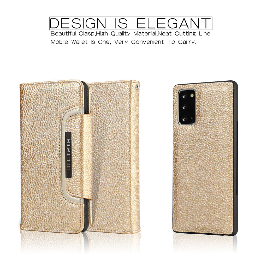 Litchi Texture 2-in-1 Detachable Magnetic Leather Cover Wallet Phone Case for Samsung Galaxy S20 FE / S20 FE 5G / S20 Lite - Gold