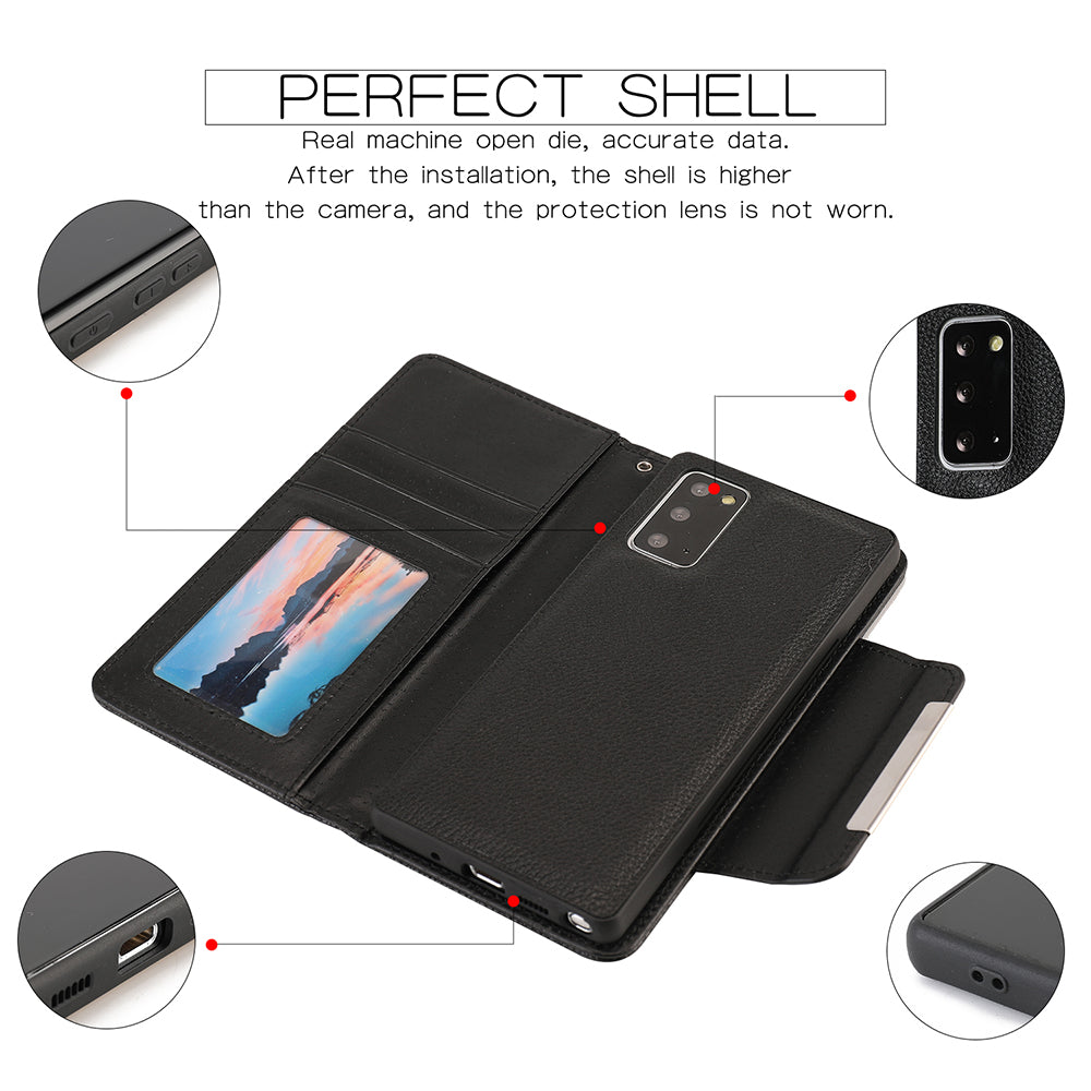 Litchi Texture 2-in-1 Detachable Magnetic Leather Cover Wallet Phone Case for Samsung Galaxy S20 FE / S20 FE 5G / S20 Lite - Black