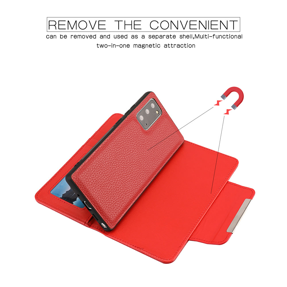 Litchi Texture 2-in-1 Detachable Magnetic Leather Cover Wallet Phone Case for Samsung Galaxy S20 FE / S20 FE 5G / S20 Lite - Red