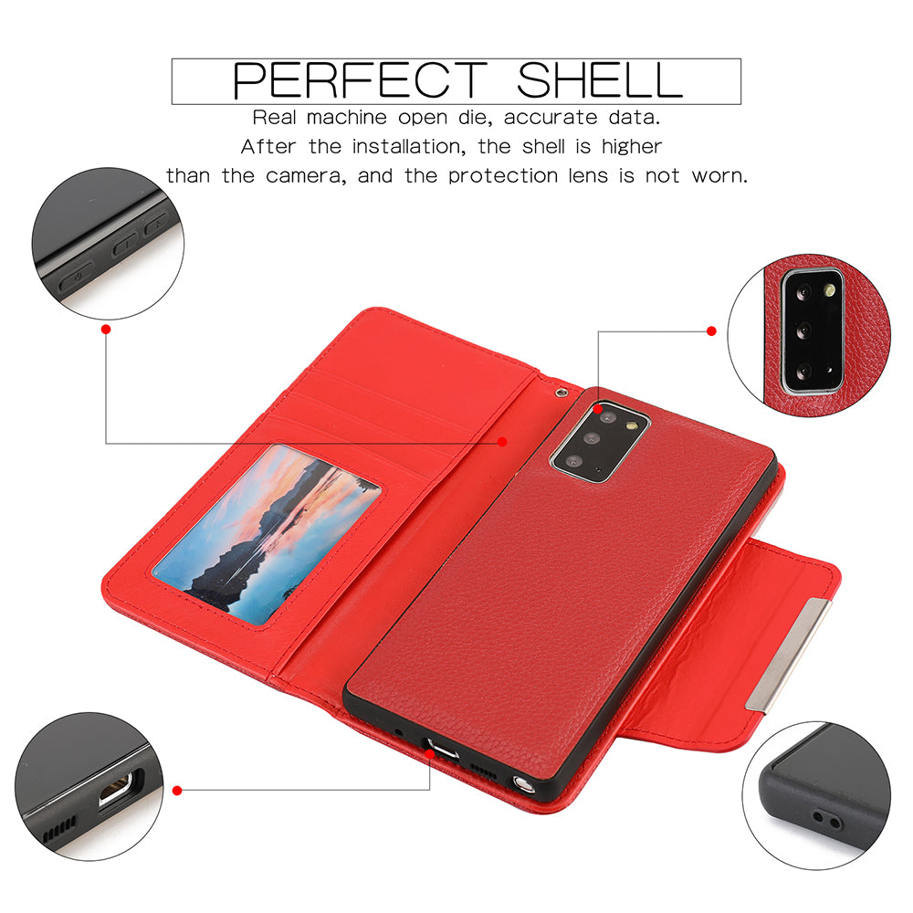 Litchi Texture 2-in-1 Detachable Magnetic Leather Cover Wallet Phone Case for Samsung Galaxy S20 FE / S20 FE 5G / S20 Lite - Red