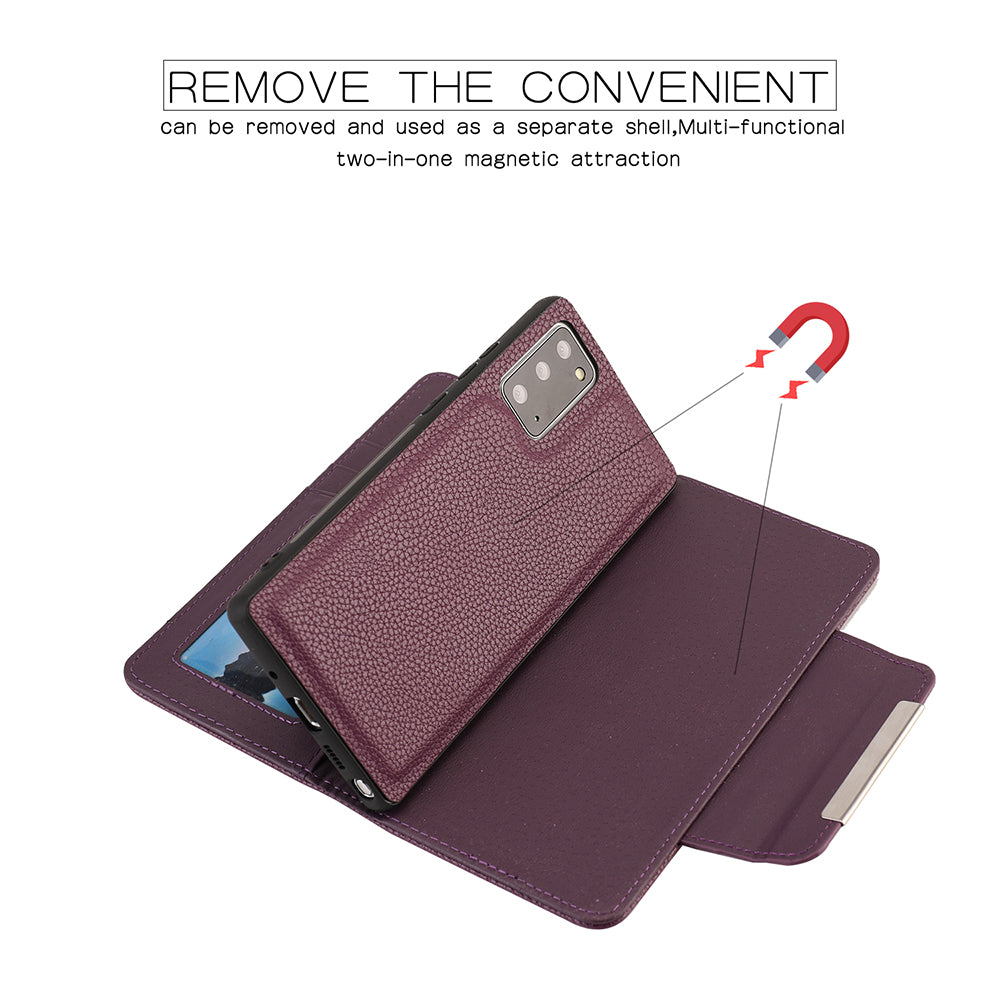 Litchi Texture 2-in-1 Detachable Magnetic Leather Cover Wallet Phone Case for Samsung Galaxy S20 FE / S20 FE 5G / S20 Lite - Purple