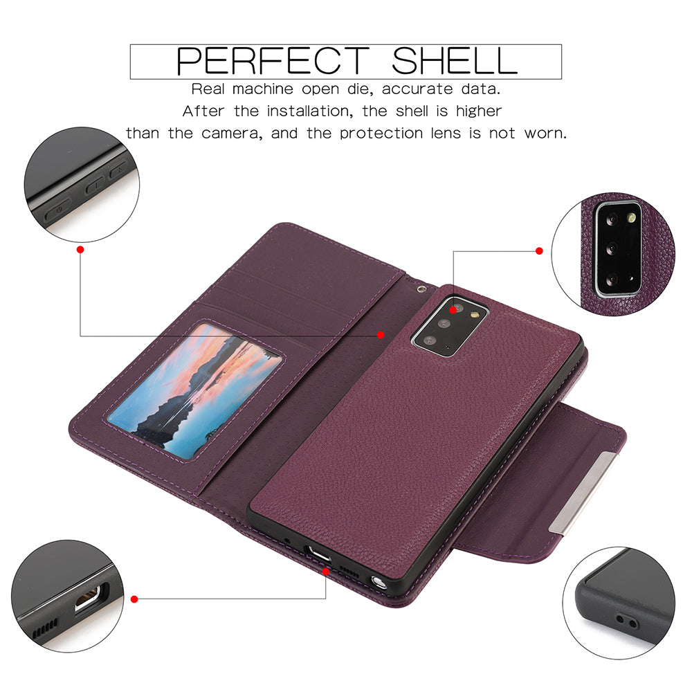 Litchi Texture 2-in-1 Detachable Magnetic Leather Cover Wallet Phone Case for Samsung Galaxy S20 FE / S20 FE 5G / S20 Lite - Purple