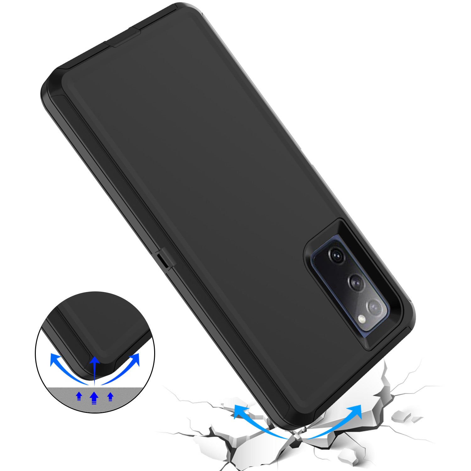 Detachable Shockproof Drop-proof Dust-proof Phone Case for Samsung Galaxy S20 FE/S20 Fan Edition/S20 FE 5G/S20 Fan Edition 5G, PC + TPU Hybrid Cover Shell - All Black