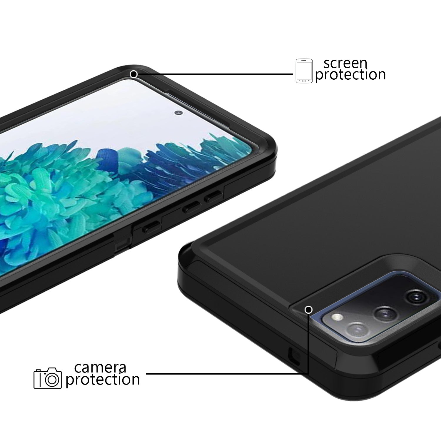 Detachable Shockproof Drop-proof Dust-proof Phone Case for Samsung Galaxy S20 FE/S20 Fan Edition/S20 FE 5G/S20 Fan Edition 5G, PC + TPU Hybrid Cover Shell - All Black