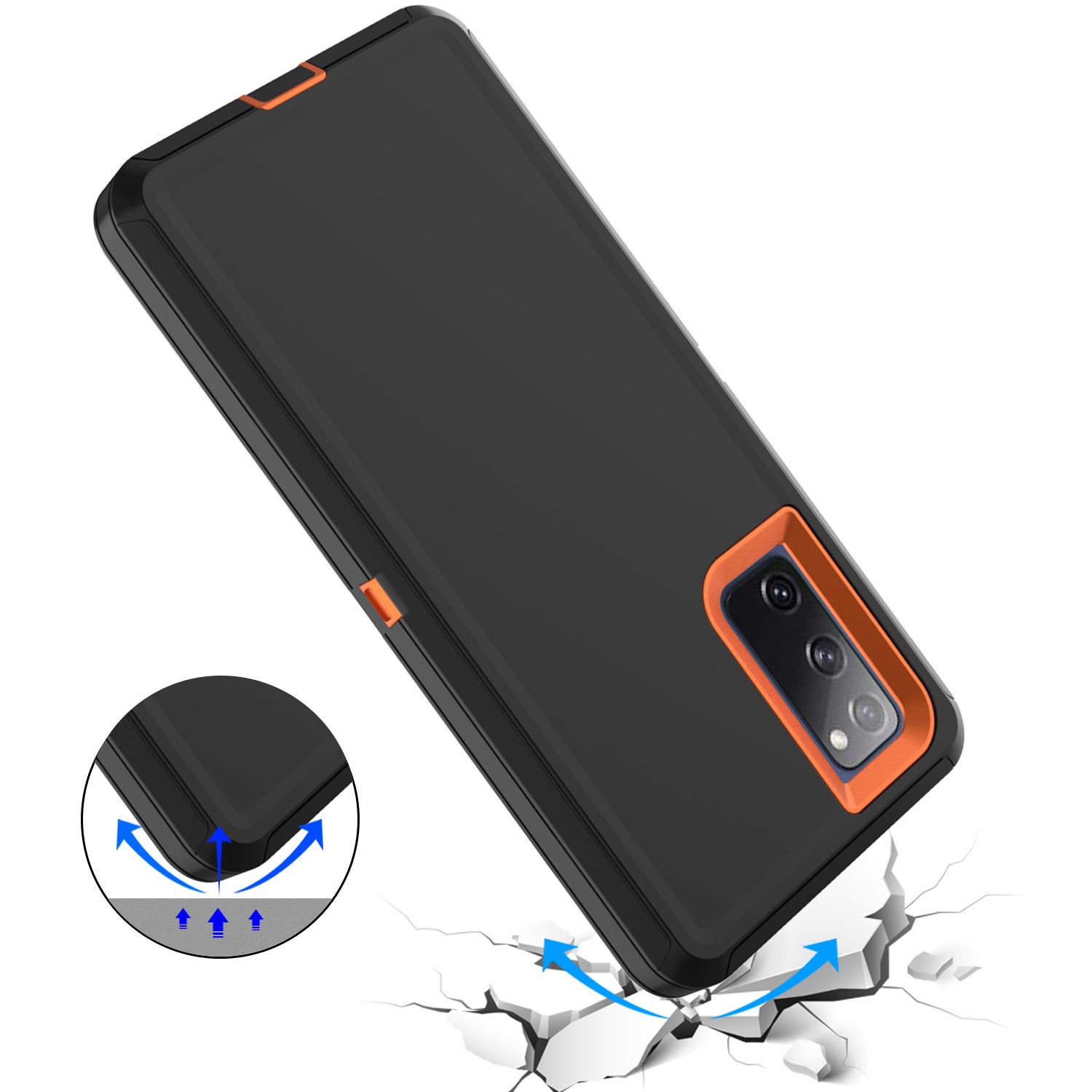 Detachable Shockproof Drop-proof Dust-proof Phone Case for Samsung Galaxy S20 FE/S20 Fan Edition/S20 FE 5G/S20 Fan Edition 5G, PC + TPU Hybrid Cover Shell - Black/Orange