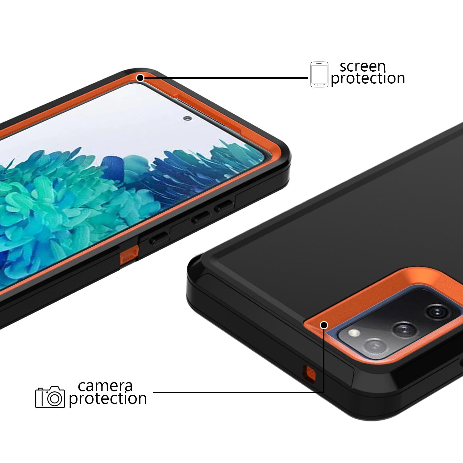 Detachable Shockproof Drop-proof Dust-proof Phone Case for Samsung Galaxy S20 FE/S20 Fan Edition/S20 FE 5G/S20 Fan Edition 5G, PC + TPU Hybrid Cover Shell - Black/Orange