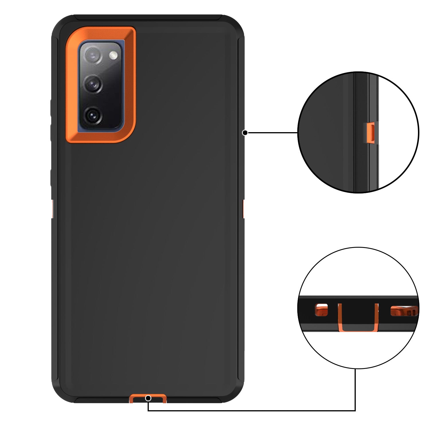 Detachable Shockproof Drop-proof Dust-proof Phone Case for Samsung Galaxy S20 FE/S20 Fan Edition/S20 FE 5G/S20 Fan Edition 5G, PC + TPU Hybrid Cover Shell - Black/Orange