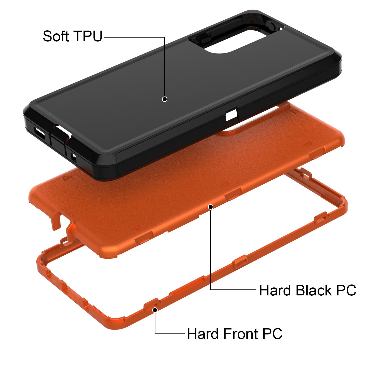 Detachable Shockproof Drop-proof Dust-proof Phone Case for Samsung Galaxy S20 FE/S20 Fan Edition/S20 FE 5G/S20 Fan Edition 5G, PC + TPU Hybrid Cover Shell - Black/Orange