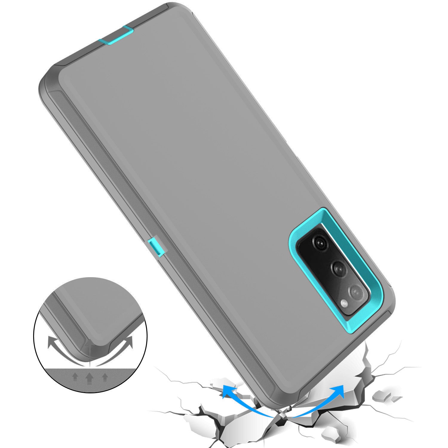 Detachable Shockproof Drop-proof Dust-proof Phone Case for Samsung Galaxy S20 FE/S20 Fan Edition/S20 FE 5G/S20 Fan Edition 5G, PC + TPU Hybrid Cover Shell - Grey/Sky Blue