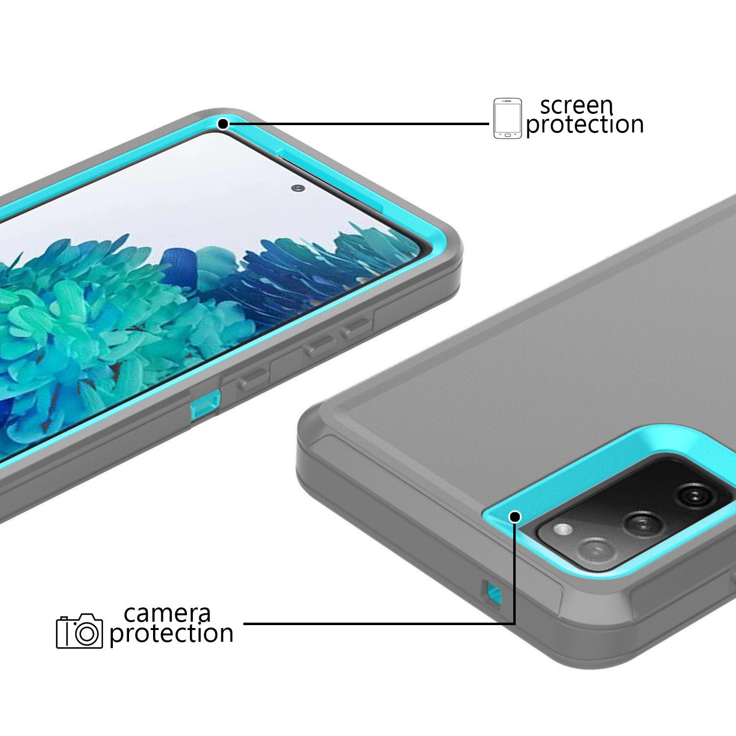 Detachable Shockproof Drop-proof Dust-proof Phone Case for Samsung Galaxy S20 FE/S20 Fan Edition/S20 FE 5G/S20 Fan Edition 5G, PC + TPU Hybrid Cover Shell - Grey/Sky Blue