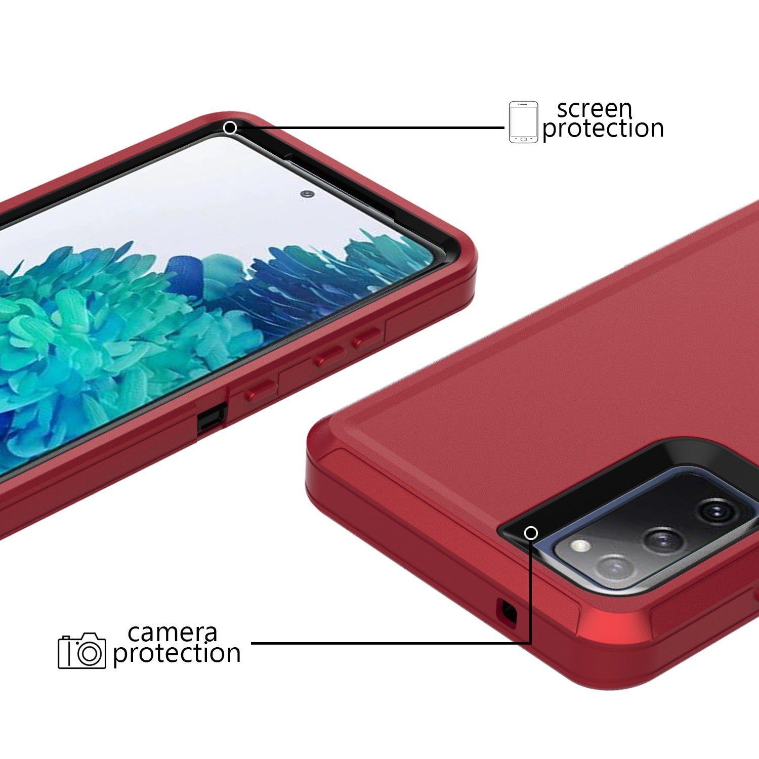 Detachable Shockproof Drop-proof Dust-proof Phone Case for Samsung Galaxy S20 FE/S20 Fan Edition/S20 FE 5G/S20 Fan Edition 5G, PC + TPU Hybrid Cover Shell - Red/Black