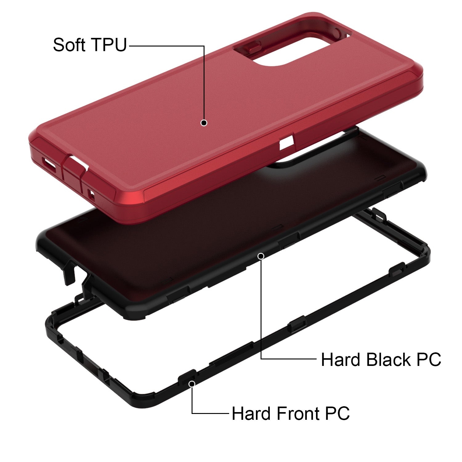 Detachable Shockproof Drop-proof Dust-proof Phone Case for Samsung Galaxy S20 FE/S20 Fan Edition/S20 FE 5G/S20 Fan Edition 5G, PC + TPU Hybrid Cover Shell - Red/Black