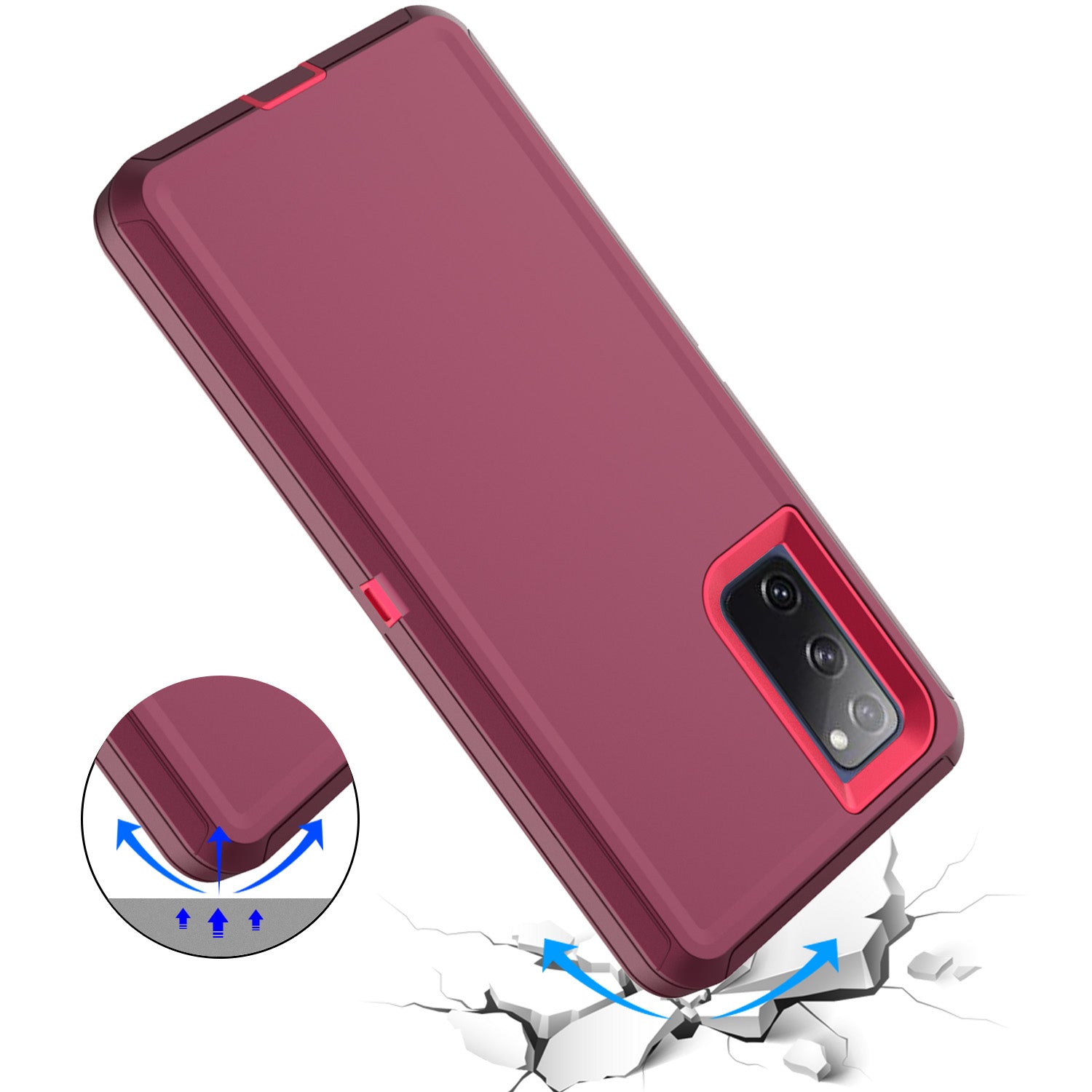 Detachable Shockproof Drop-proof Dust-proof Phone Case for Samsung Galaxy S20 FE/S20 Fan Edition/S20 FE 5G/S20 Fan Edition 5G, PC + TPU Hybrid Cover Shell - Wine Red/Red