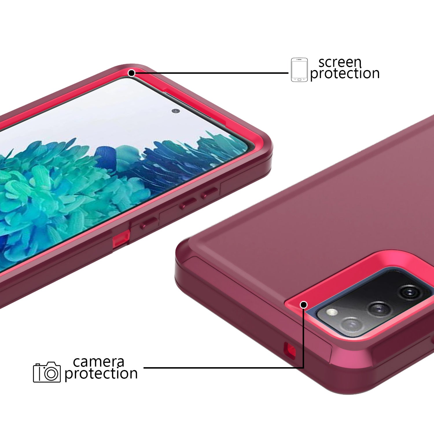 Detachable Shockproof Drop-proof Dust-proof Phone Case for Samsung Galaxy S20 FE/S20 Fan Edition/S20 FE 5G/S20 Fan Edition 5G, PC + TPU Hybrid Cover Shell - Wine Red/Red