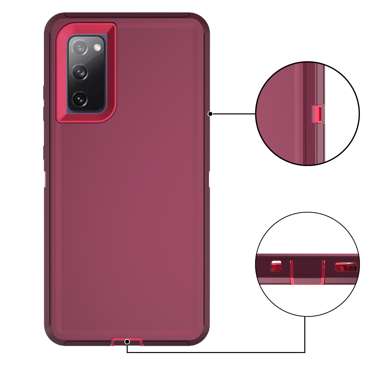 Detachable Shockproof Drop-proof Dust-proof Phone Case for Samsung Galaxy S20 FE/S20 Fan Edition/S20 FE 5G/S20 Fan Edition 5G, PC + TPU Hybrid Cover Shell - Wine Red/Red