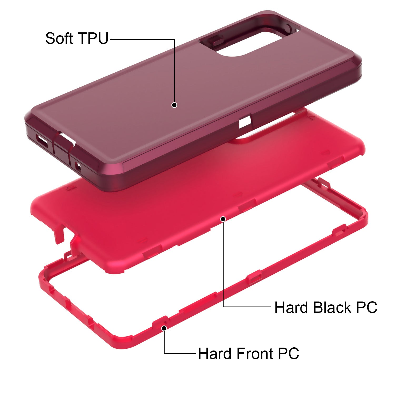 Detachable Shockproof Drop-proof Dust-proof Phone Case for Samsung Galaxy S20 FE/S20 Fan Edition/S20 FE 5G/S20 Fan Edition 5G, PC + TPU Hybrid Cover Shell - Wine Red/Red