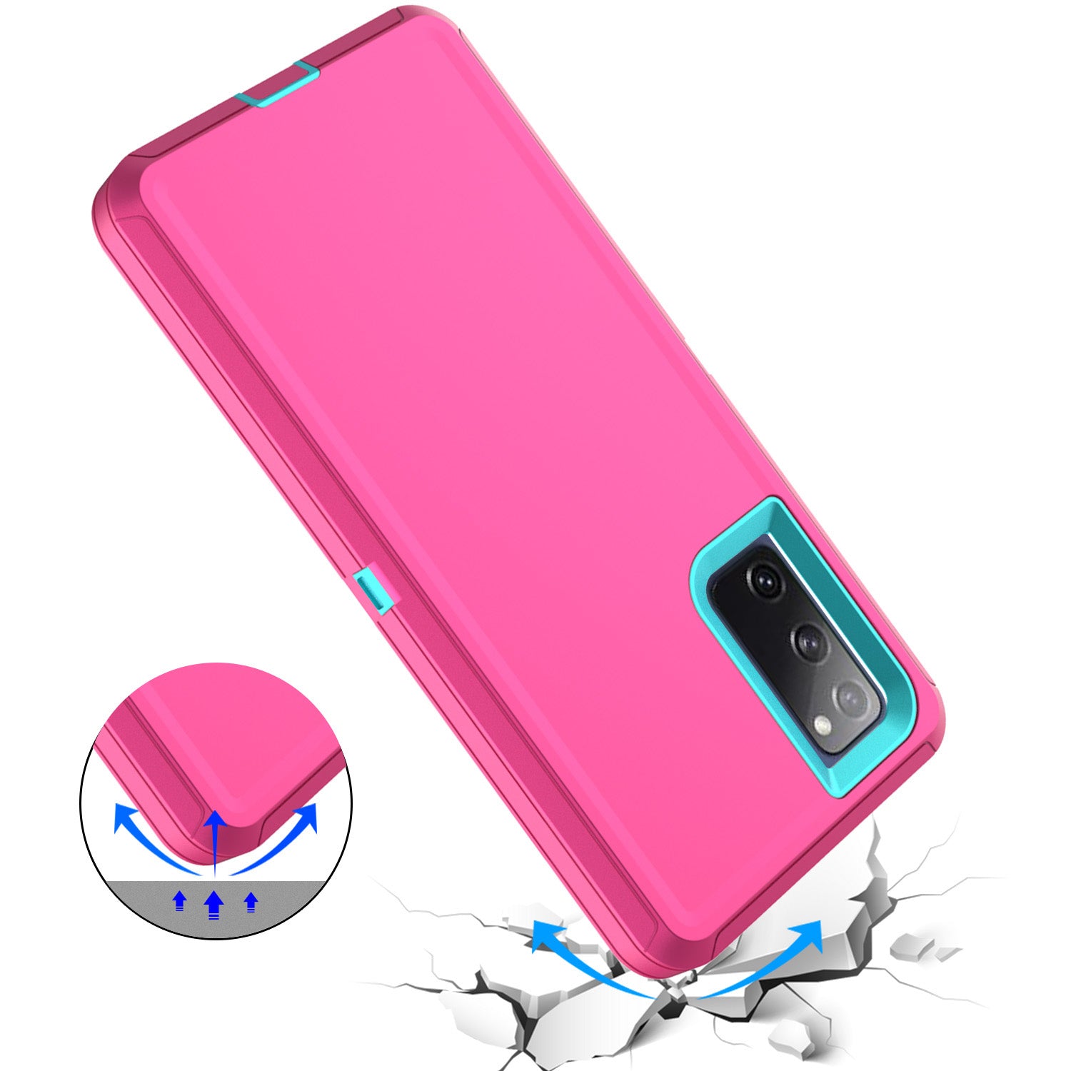 Detachable Shockproof Drop-proof Dust-proof Phone Case for Samsung Galaxy S20 FE/S20 Fan Edition/S20 FE 5G/S20 Fan Edition 5G, PC + TPU Hybrid Cover Shell - Pink/Sky Blue