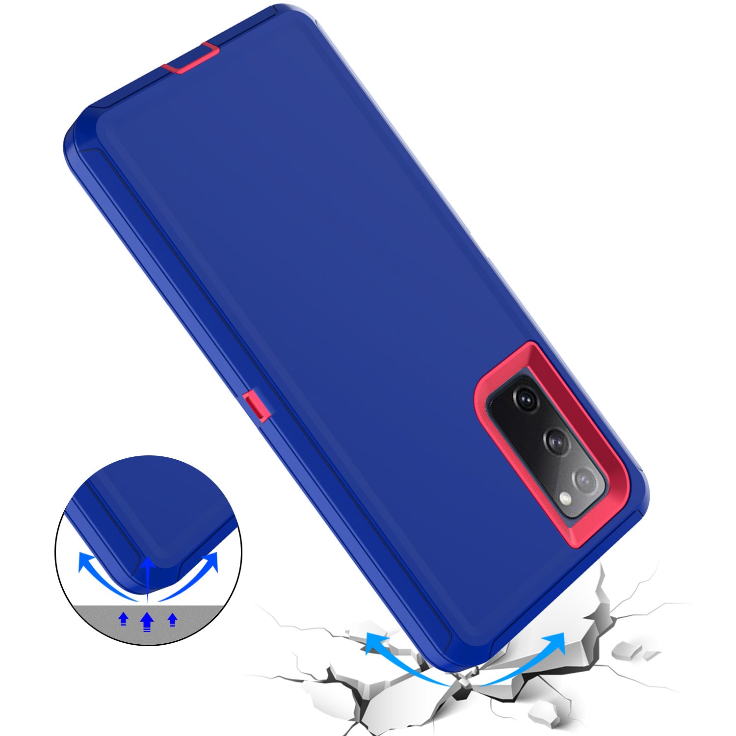 Detachable Shockproof Drop-proof Dust-proof Phone Case for Samsung Galaxy S20 FE/S20 Fan Edition/S20 FE 5G/S20 Fan Edition 5G, PC + TPU Hybrid Cover Shell - Dark Blue/Rose Red