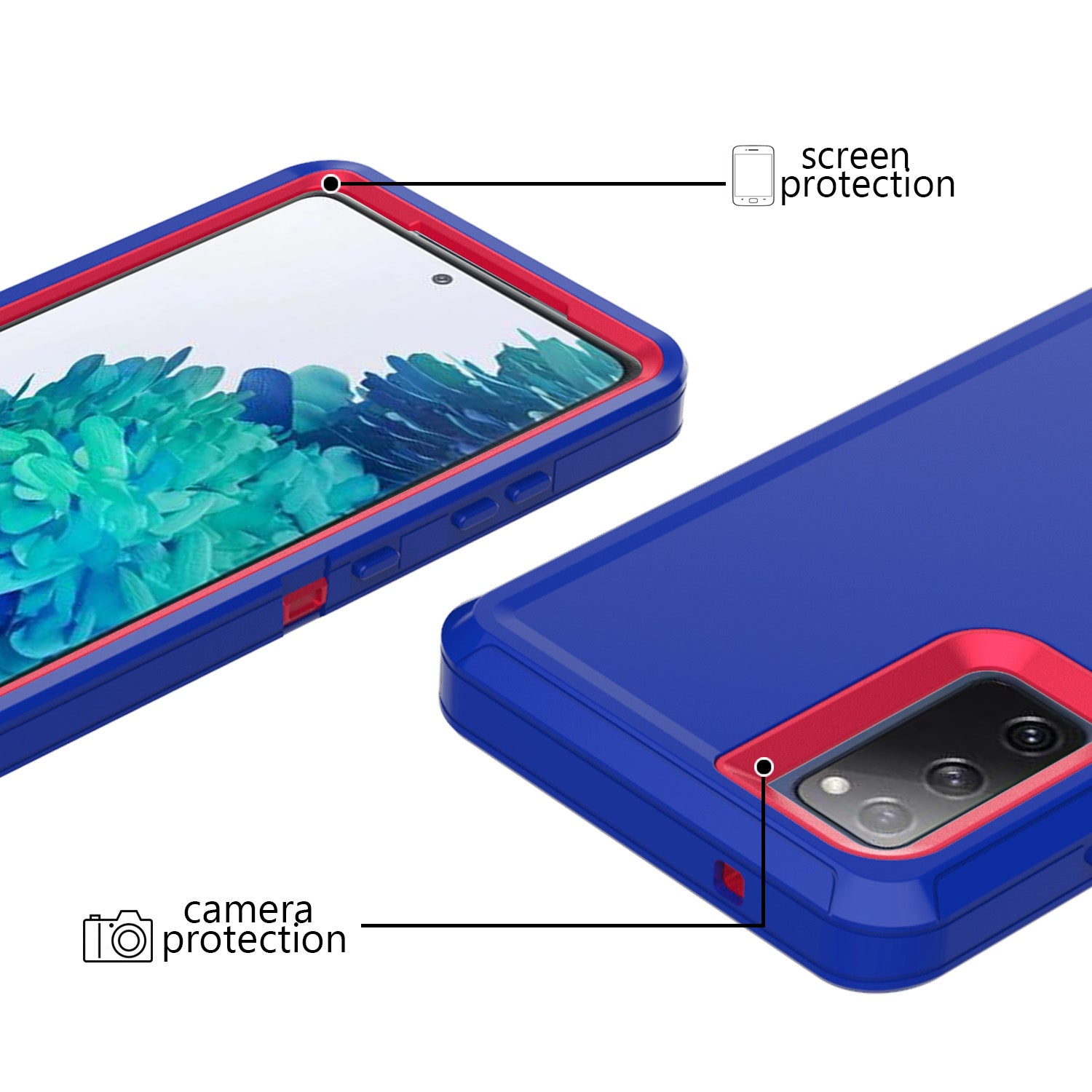 Detachable Shockproof Drop-proof Dust-proof Phone Case for Samsung Galaxy S20 FE/S20 Fan Edition/S20 FE 5G/S20 Fan Edition 5G, PC + TPU Hybrid Cover Shell - Dark Blue/Rose Red