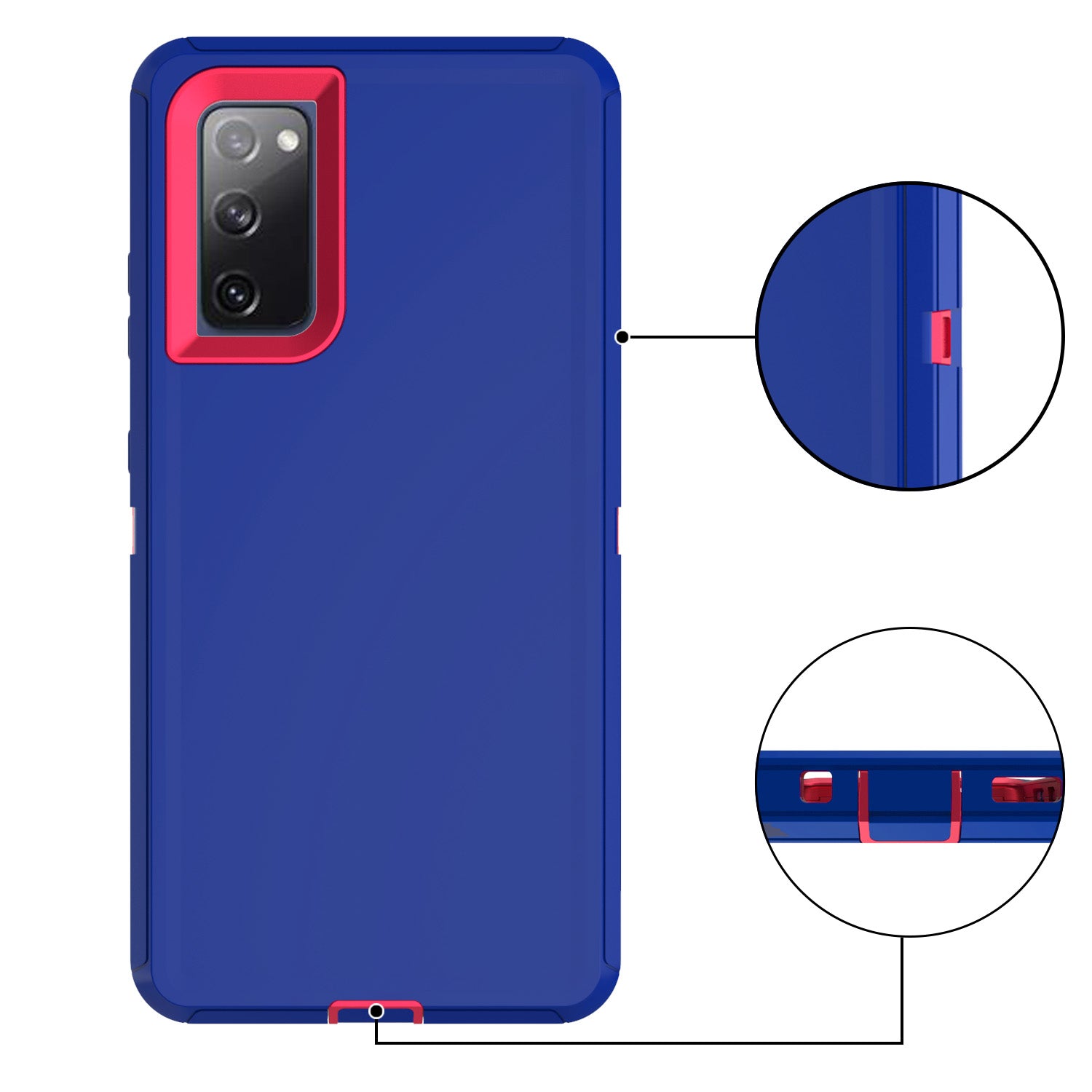 Detachable Shockproof Drop-proof Dust-proof Phone Case for Samsung Galaxy S20 FE/S20 Fan Edition/S20 FE 5G/S20 Fan Edition 5G, PC + TPU Hybrid Cover Shell - Dark Blue/Rose Red