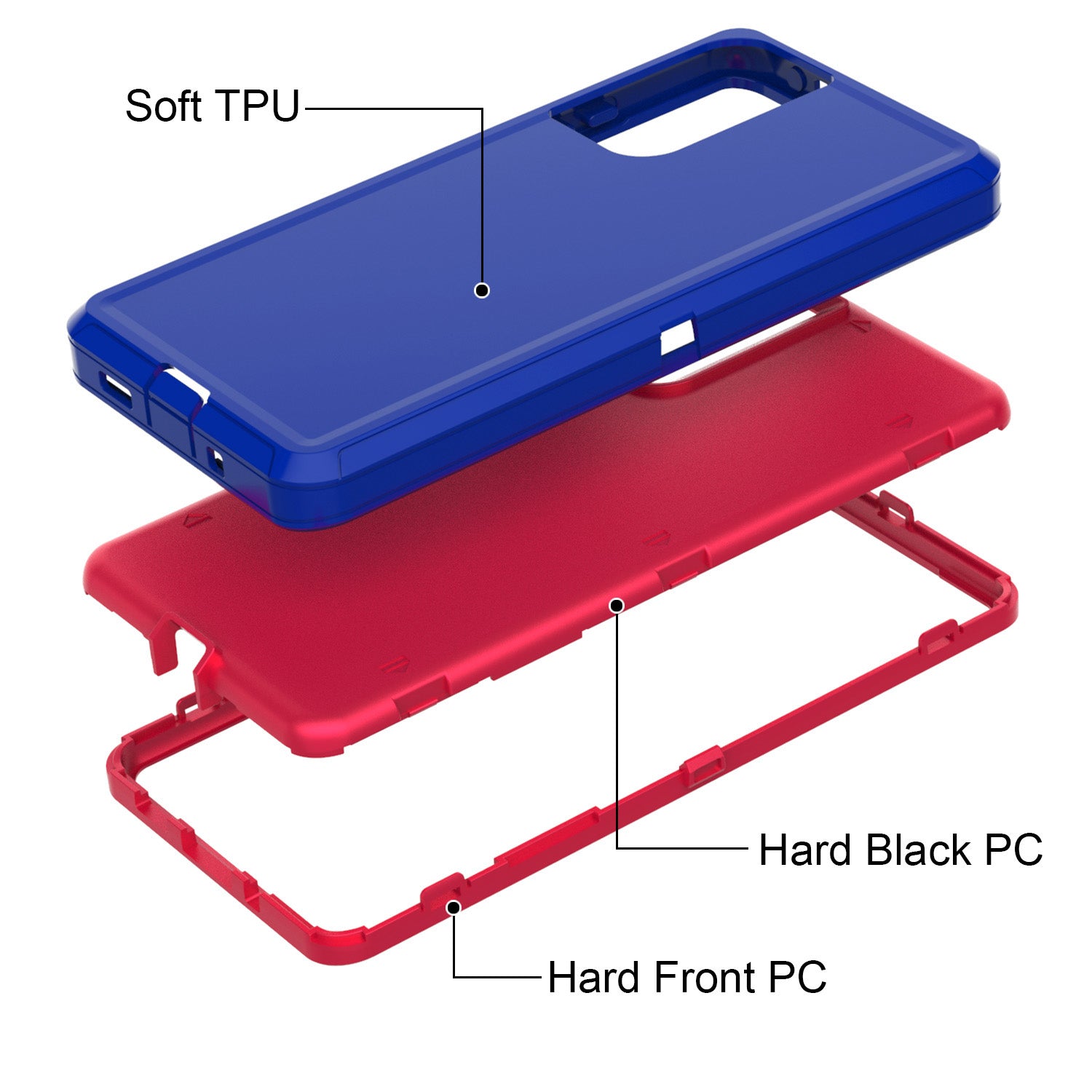 Detachable Shockproof Drop-proof Dust-proof Phone Case for Samsung Galaxy S20 FE/S20 Fan Edition/S20 FE 5G/S20 Fan Edition 5G, PC + TPU Hybrid Cover Shell - Dark Blue/Rose Red