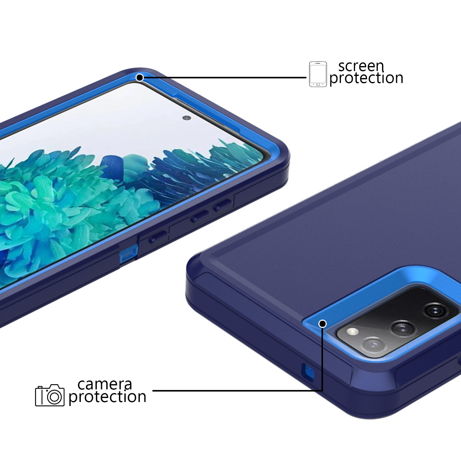 Detachable Shockproof Drop-proof Dust-proof Phone Case for Samsung Galaxy S20 FE/S20 Fan Edition/S20 FE 5G/S20 Fan Edition 5G, PC + TPU Hybrid Cover Shell - Dark Blue/Baby Blue