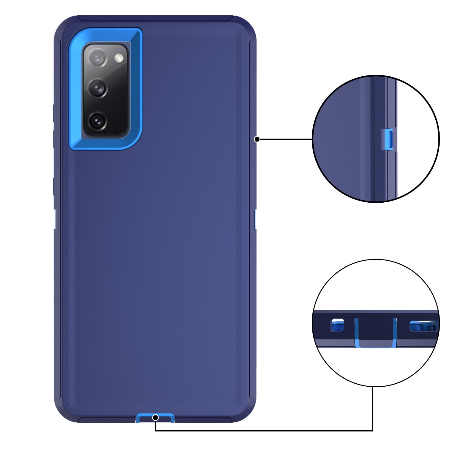 Detachable Shockproof Drop-proof Dust-proof Phone Case for Samsung Galaxy S20 FE/S20 Fan Edition/S20 FE 5G/S20 Fan Edition 5G, PC + TPU Hybrid Cover Shell - Dark Blue/Baby Blue