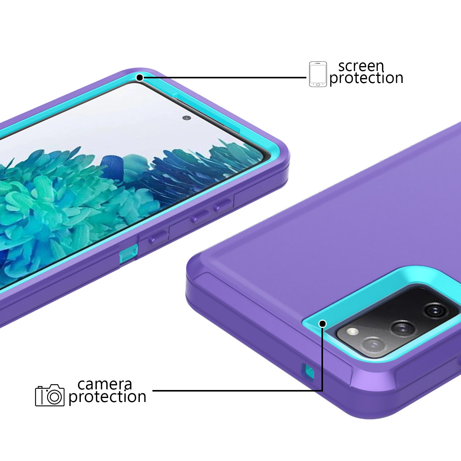 Detachable Shockproof Drop-proof Dust-proof Phone Case for Samsung Galaxy S20 FE/S20 Fan Edition/S20 FE 5G/S20 Fan Edition 5G, PC + TPU Hybrid Cover Shell - Light Purple/Sky Blue