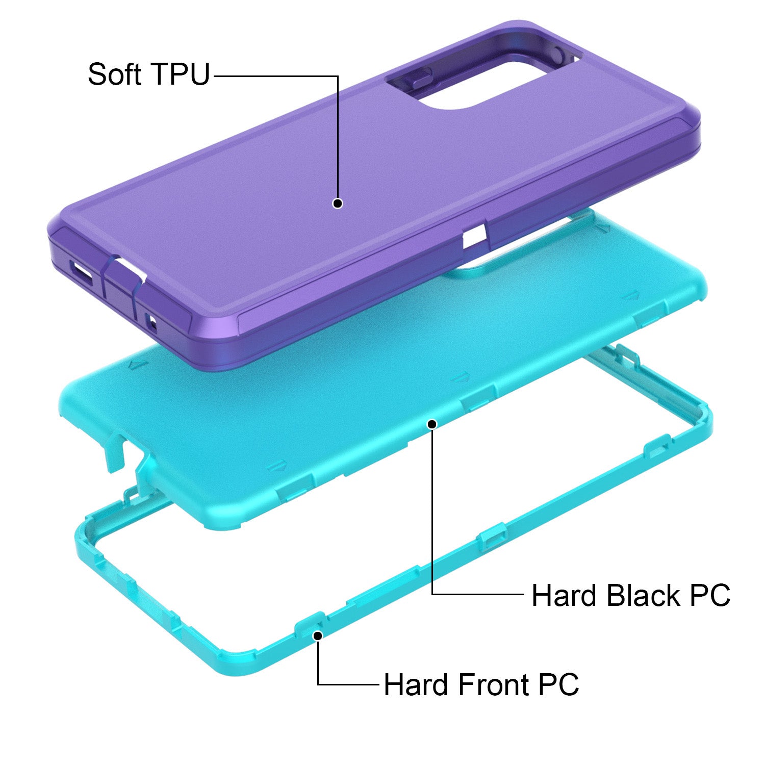 Detachable Shockproof Drop-proof Dust-proof Phone Case for Samsung Galaxy S20 FE/S20 Fan Edition/S20 FE 5G/S20 Fan Edition 5G, PC + TPU Hybrid Cover Shell - Light Purple/Sky Blue