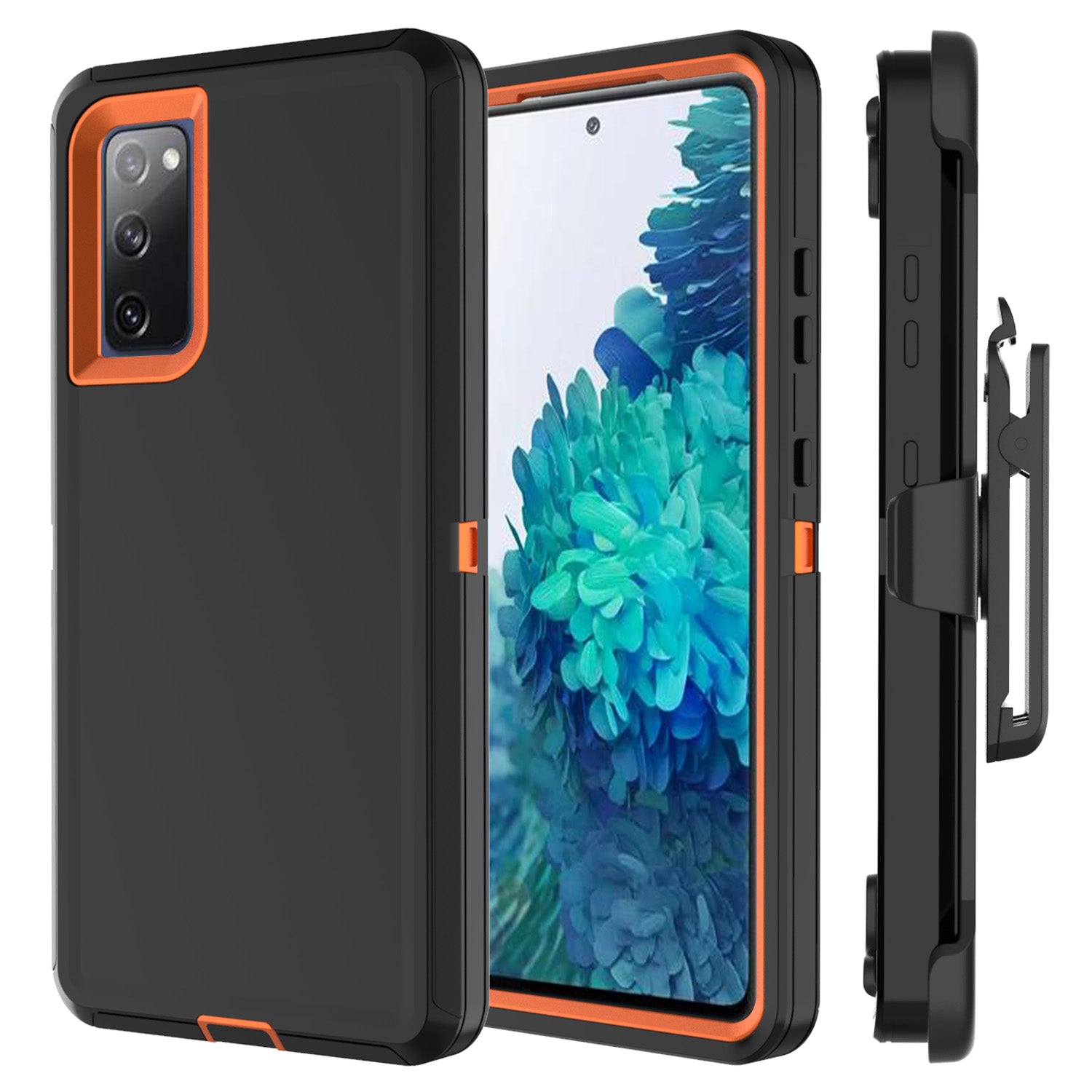 Belt Clip PC TPU Hybrid Case for Samsung Galaxy S20 FE/S20 Fan Edition/S20 FE 5G/S20 Fan Edition 5G - Black/Orange