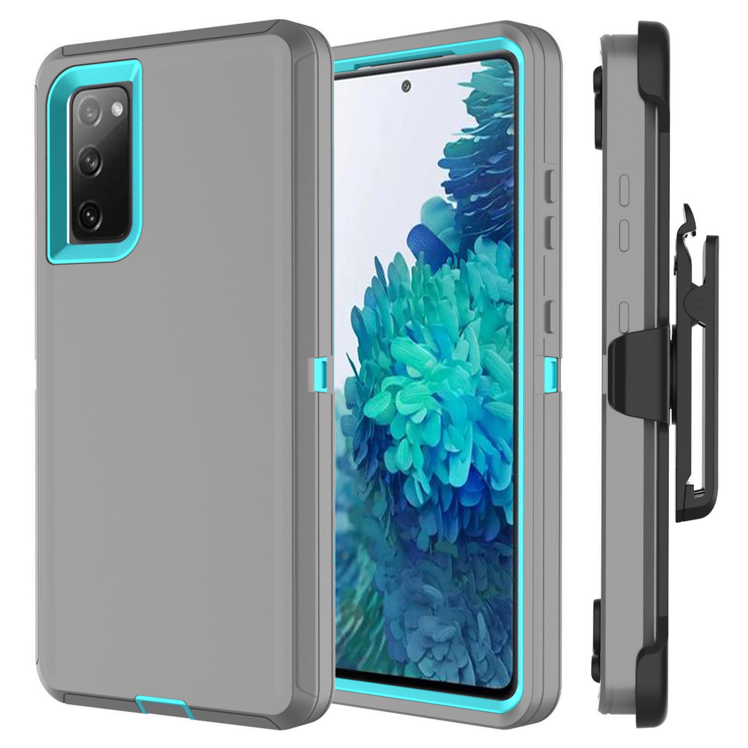 Belt Clip PC TPU Hybrid Case for Samsung Galaxy S20 FE/S20 Fan Edition/S20 FE 5G/S20 Fan Edition 5G - Grey/Sky Blue