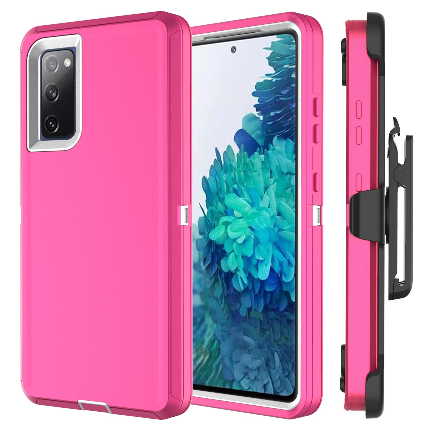 Belt Clip PC TPU Hybrid Case for Samsung Galaxy S20 FE/S20 Fan Edition/S20 FE 5G/S20 Fan Edition 5G - Pink/White