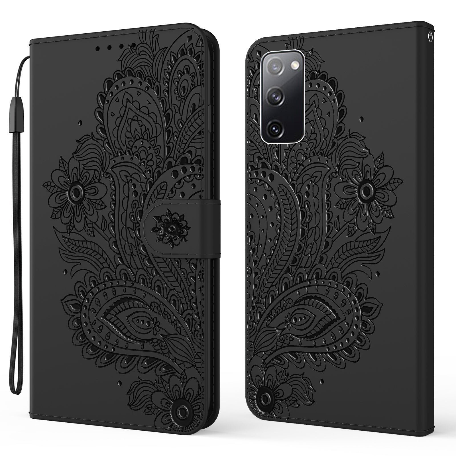 Phoenix Imprinting Leather Wallet Stand Phone Protective Shell for Samsung Galaxy S20 FE/S20 FE 5G/S20 Lite/S20 FE 2022 - Black