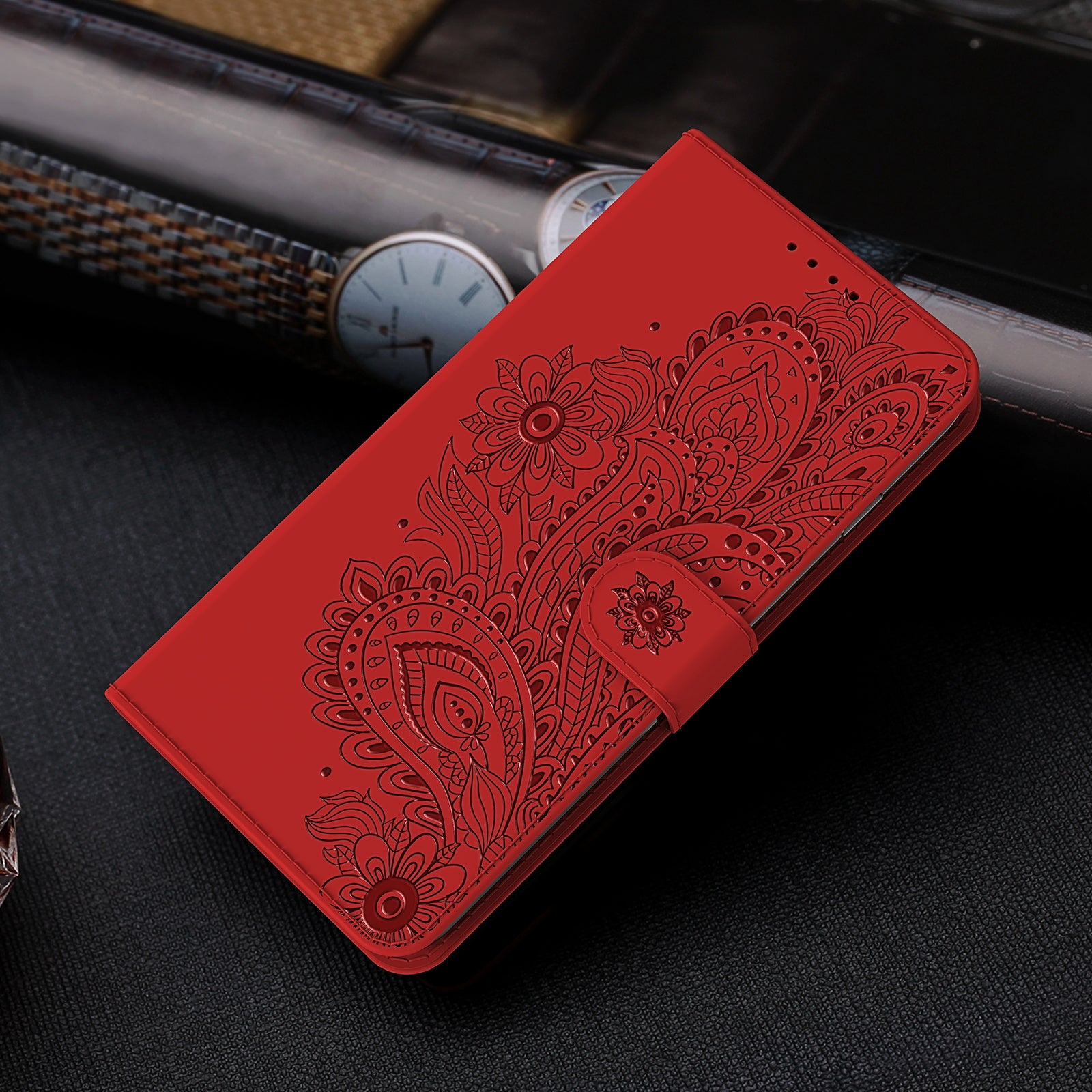 Phoenix Imprinting Leather Wallet Stand Phone Protective Shell for Samsung Galaxy S20 FE/S20 FE 5G/S20 Lite/S20 FE 2022 - Red