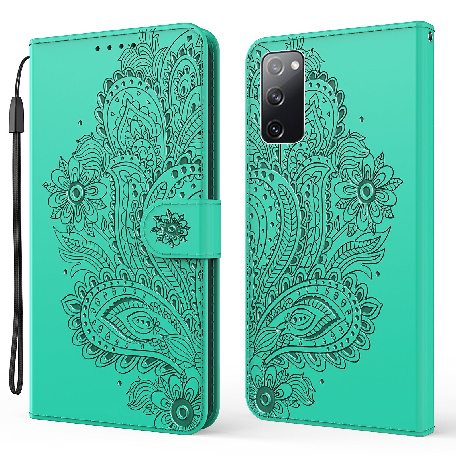 Phoenix Imprinting Leather Wallet Stand Phone Protective Shell for Samsung Galaxy S20 FE/S20 FE 5G/S20 Lite/S20 FE 2022 - Green