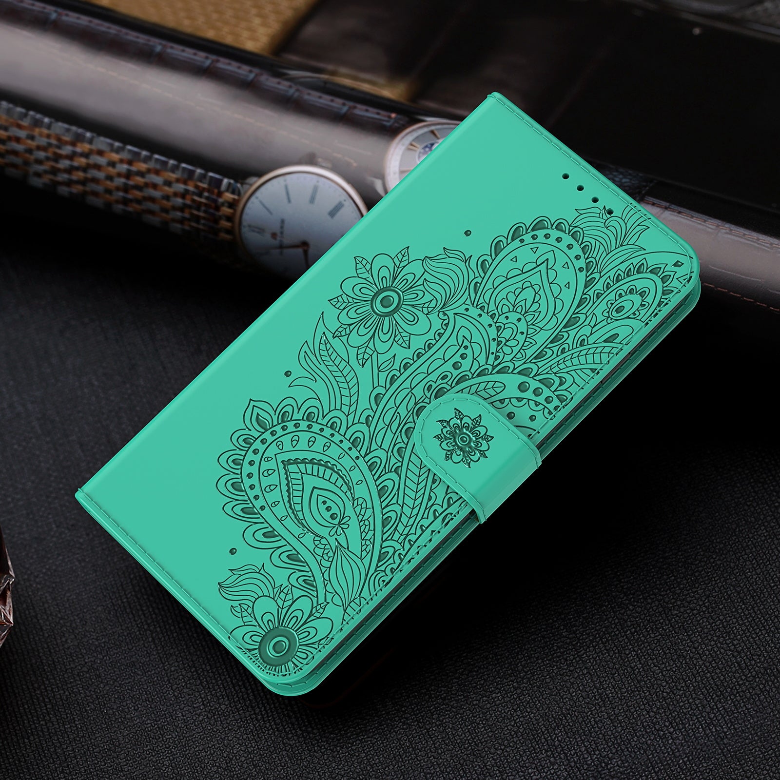 Phoenix Imprinting Leather Wallet Stand Phone Protective Shell for Samsung Galaxy S20 FE/S20 FE 5G/S20 Lite/S20 FE 2022 - Green