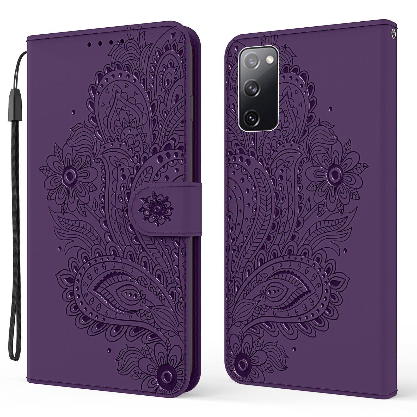 Phoenix Imprinting Leather Wallet Stand Phone Protective Shell for Samsung Galaxy S20 FE/S20 FE 5G/S20 Lite/S20 FE 2022 - Purple