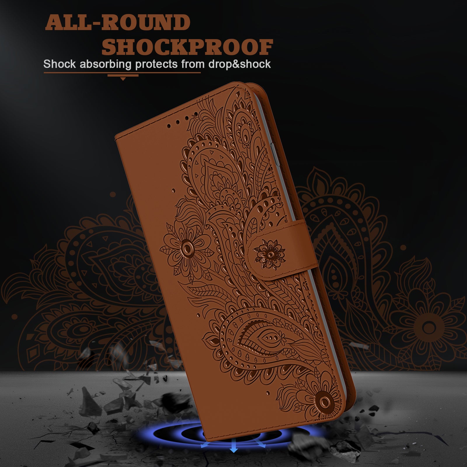 Phoenix Imprinting Leather Wallet Stand Phone Protective Shell for Samsung Galaxy S20 FE/S20 FE 5G/S20 Lite/S20 FE 2022 - Brown