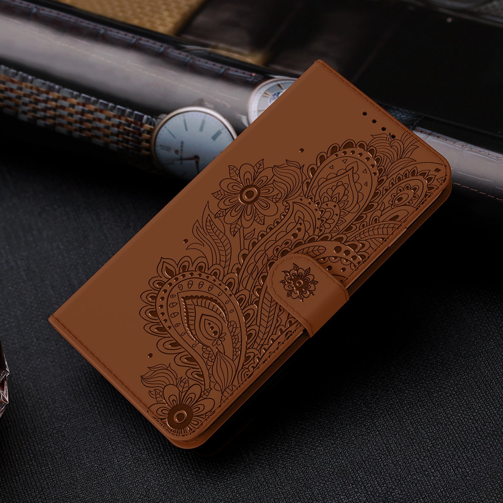 Phoenix Imprinting Leather Wallet Stand Phone Protective Shell for Samsung Galaxy S20 FE/S20 FE 5G/S20 Lite/S20 FE 2022 - Brown