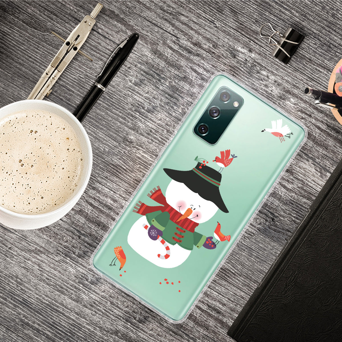 Christmas Theme Pattern Printing TPU Case for Samsung Galaxy S20 FE/S20 Fan Edition/S20 FE 5G/S20 Fan Edition 5G - Snowman and Birds