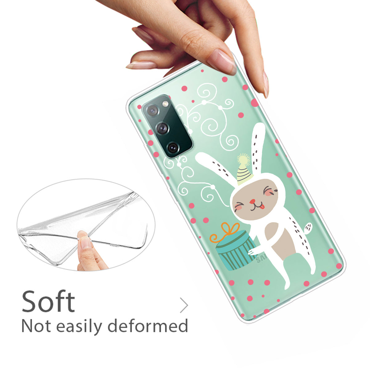 Christmas Theme Pattern Printing TPU Case for Samsung Galaxy S20 FE/S20 Fan Edition/S20 FE 5G/S20 Fan Edition 5G - Bunny with Present