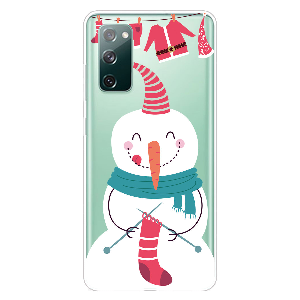 Christmas Theme Pattern Printing TPU Case for Samsung Galaxy S20 FE/S20 Fan Edition/S20 FE 5G/S20 Fan Edition 5G - Snowman Knitting Sock