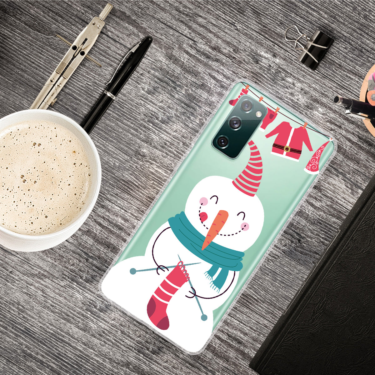 Christmas Theme Pattern Printing TPU Case for Samsung Galaxy S20 FE/S20 Fan Edition/S20 FE 5G/S20 Fan Edition 5G - Snowman Knitting Sock