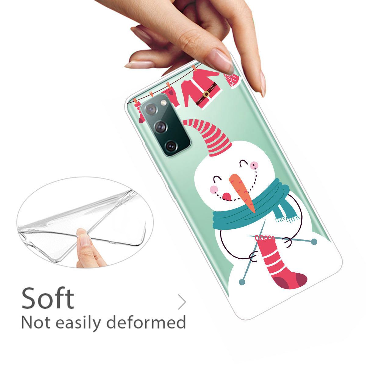 Christmas Theme Pattern Printing TPU Case for Samsung Galaxy S20 FE/S20 Fan Edition/S20 FE 5G/S20 Fan Edition 5G - Snowman Knitting Sock