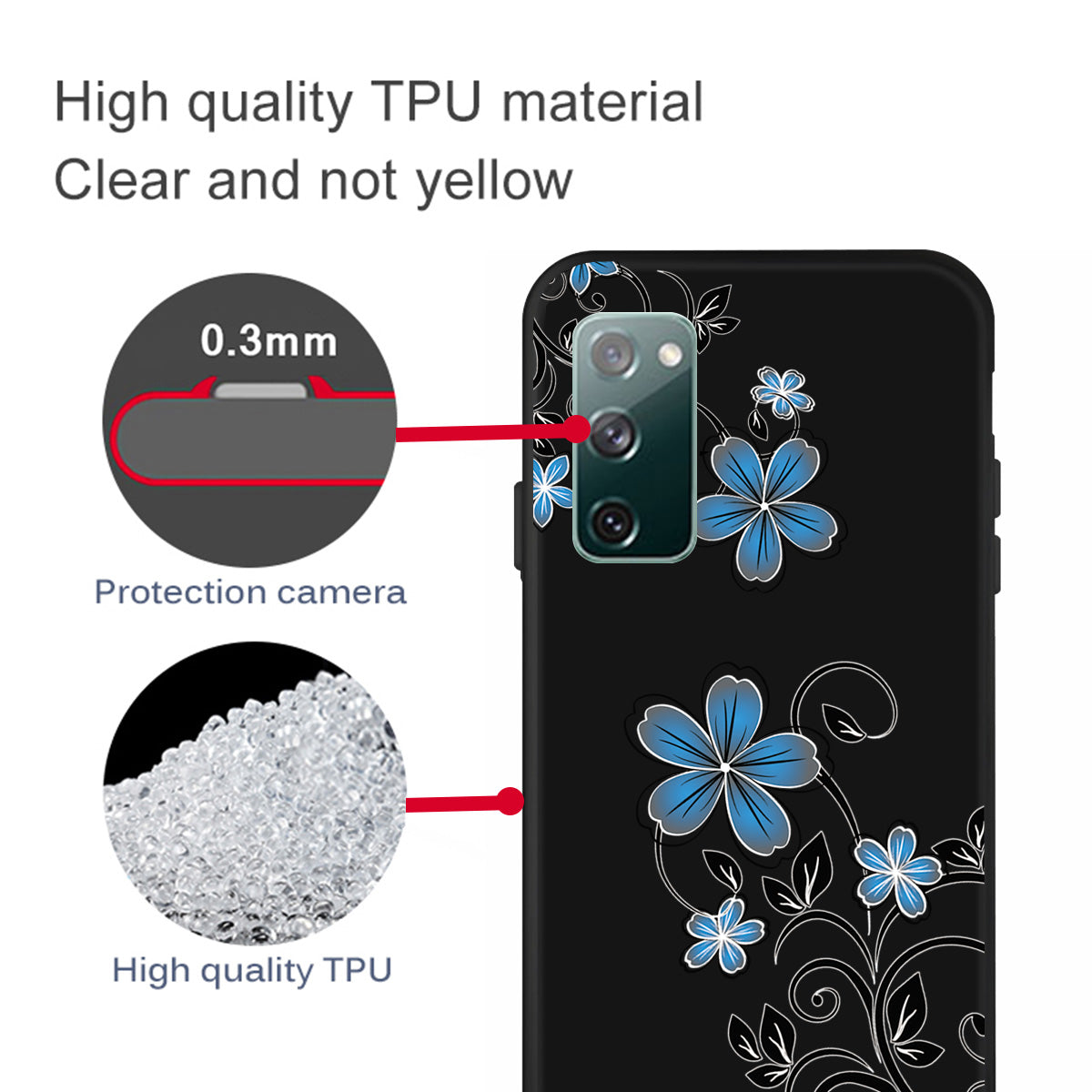 Pattern Printing TPU Shell Case Cover for Samsung Galaxy S20 FE/S20 FE 5G/S20 Lite/S20 FE 2022 - Blue Flower