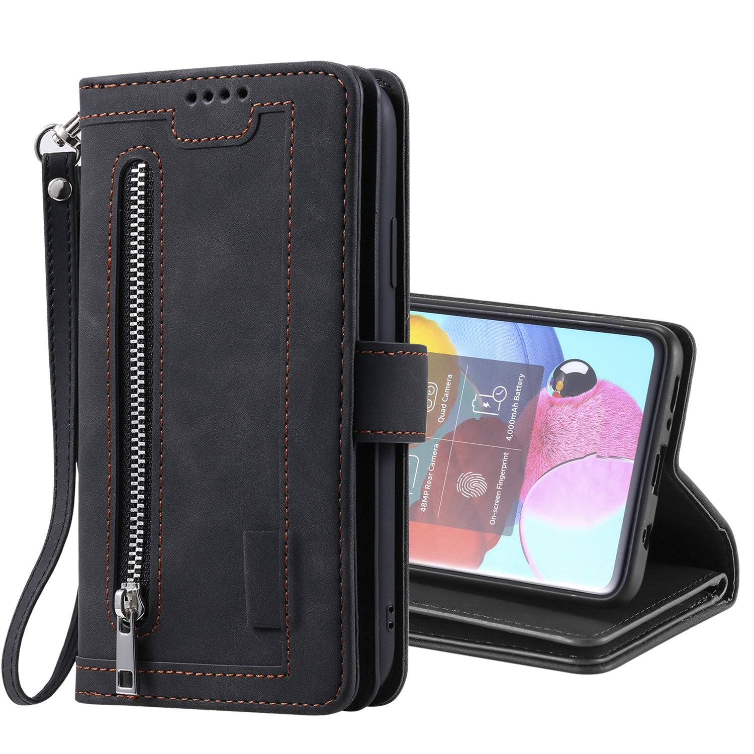 Zipper Pocket 9 Card Slots Leather Wallet Case for Samsung Galaxy S20 FE/S20 FE 5G/S20 Lite/S20 FE 2022 - Black