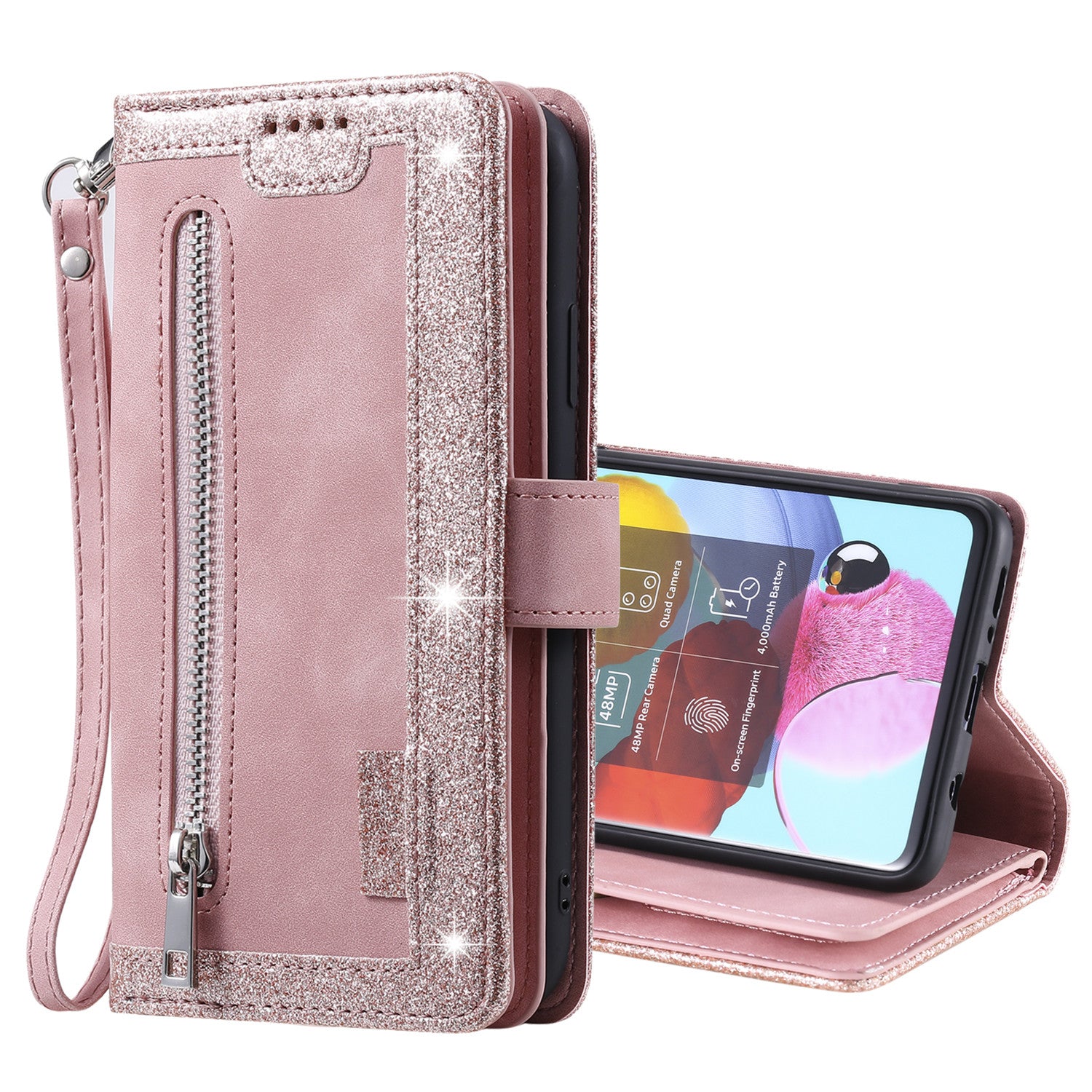 Zipper Pocket 9 Card Slots Leather Wallet Case for Samsung Galaxy S20 FE/S20 FE 5G/S20 Lite/S20 FE 2022 - Rose Gold